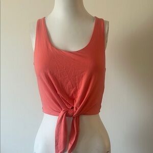 Babaton Orange Pink Scoop Neck Tie Front Tank Top